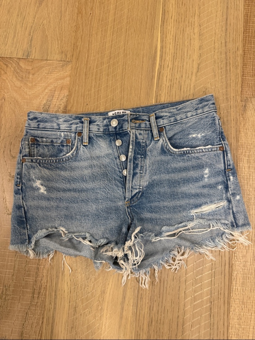 Agolde Denim Distressed Blue Women's Cutoff Shorts